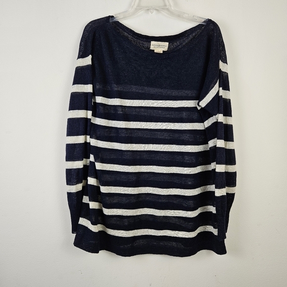 DENIM & SUPPLY Ralph Lauren Linen Striped Sweater Large Lightweight Semi Sheer - Picture 1 of 6